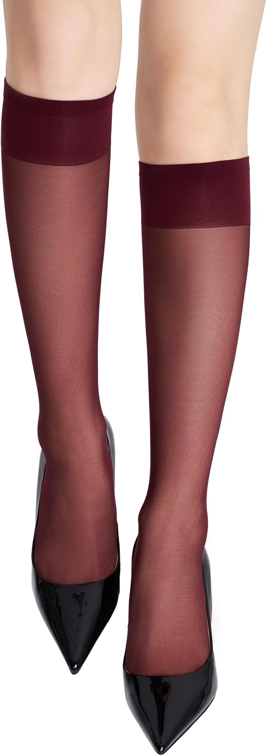 leg elegant 6 Pairs Women's Knee High Stockings Sheer Transparent Toe 20D