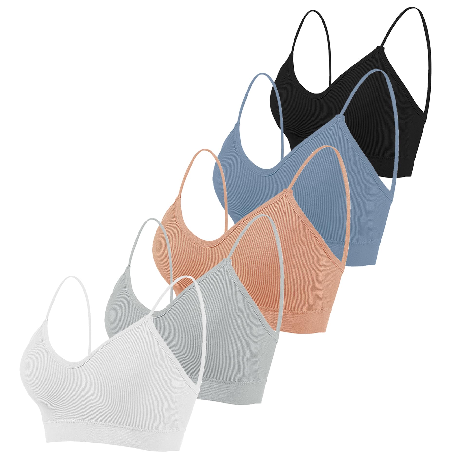 Seitop Pack of 5 Women's Classic Bras, V-Neck Padded Cami, Seamless