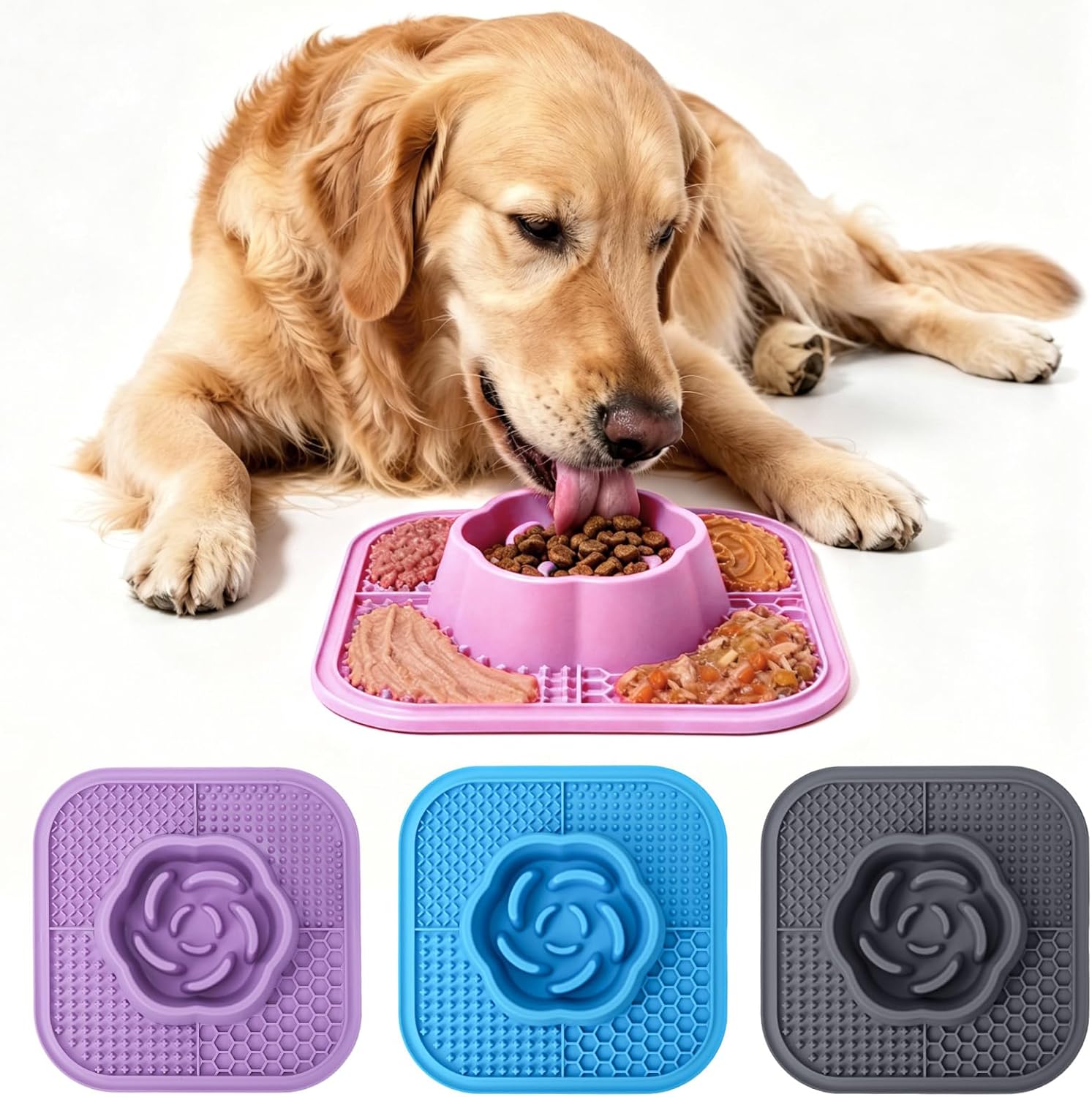 Slow Feeder Dog Bowls and Lick Mat for Dogs, Non-Slip Dog Bowl for Wet and Dry Food with Suction Cups for Slow Feeding & Anxiety Relief for Small to Large Dogs and Cats Pink