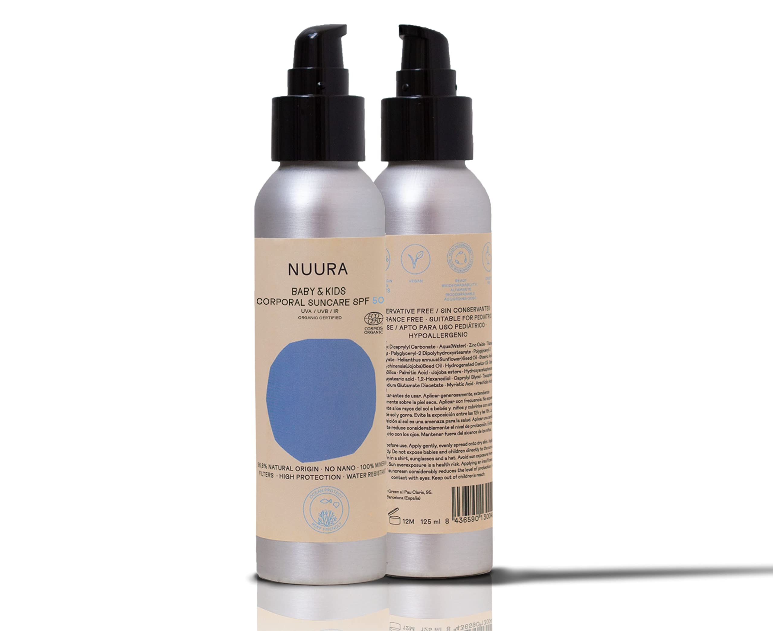 NUURA Protector Solar Mineral Infantil SPF 50 - Crema Solar Bebé y Niños, Fórmula Fluida y Biodegradable