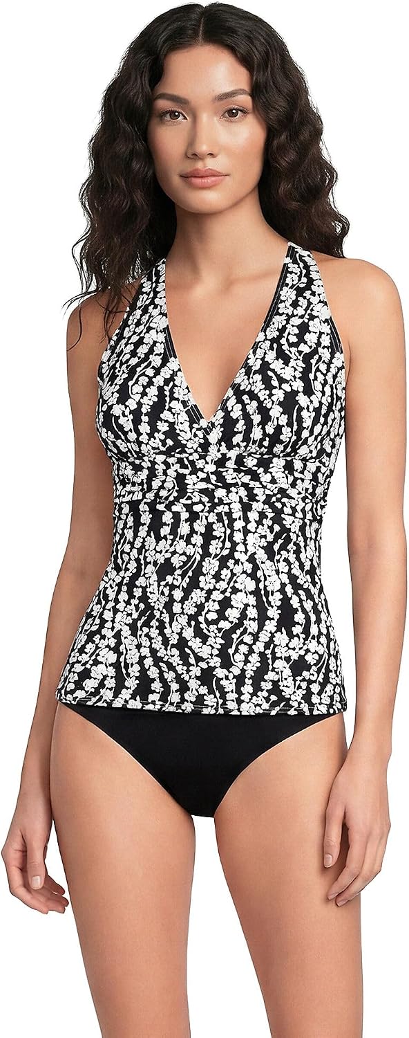 Lands' End Women's D-Cup V-Neck Plunge X Back Tankini Top