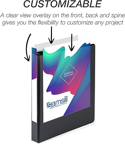 Vista 19 de Samsill Carpeta duradera de 1.5 pulgadas, fabricada en los Estados Unidos, carpeta de anillos en D, carpeta transparente personalizable, surtido