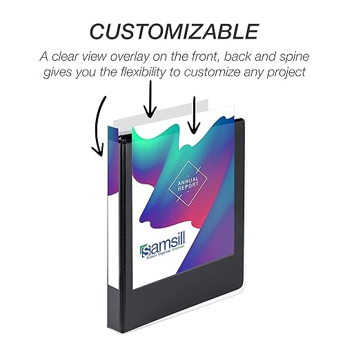 Vista 24 de Samsill Carpeta duradera de 1.5 pulgadas, fabricada en los Estados Unidos, carpeta de anillos en D, carpeta transparente personalizable, color Negro