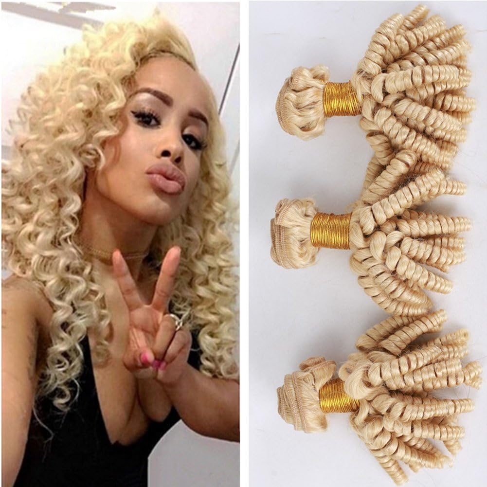 Ruma Hair Bleached Blonde Aunty Funmi Hair Weft Extensions Bouncy Curls 3Pcs Lot Cheap #613 Platinum Blonde Funmi Virgin Human Hair Spring Curly Weave 3 Bundle Deals (12 12 12)