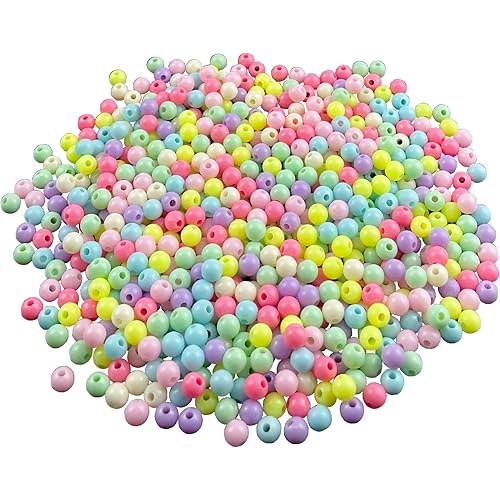 2000pcs Color Beads Acrylic Pastel Round Beads Assorted Multicolor Candy Cute Rainbow Colorful for DIY Jewelry Making Necklace Bracelet 6mm