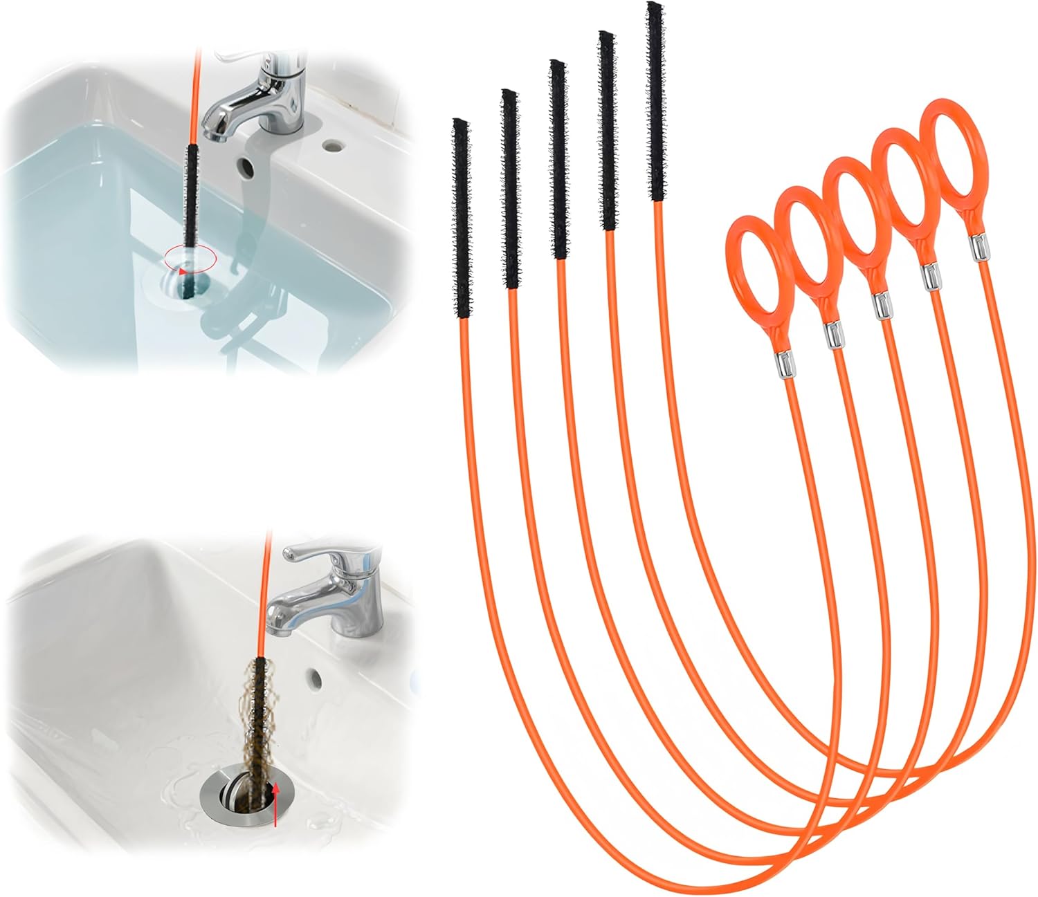 Drain Clog Remover,5 Pack 31.88inch Drain Snake Hair Removal Tool,Shower Sink Unclogger Tool,Hair Catcher Auger Cleaner Tool for Toilet,Kitchen Sink,Bathroom Tub,Floor Drains,Sewer,Pipe Drains Opener