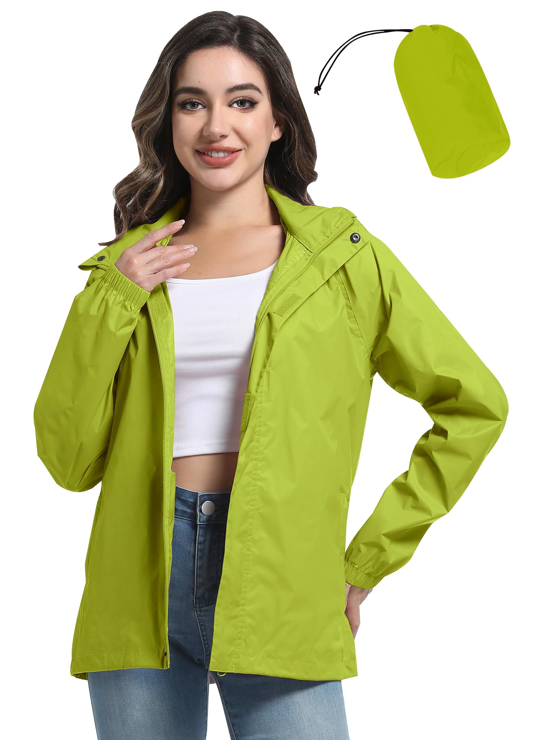 ATLASLAVA Regenjas voor dames, dun, opvouwbaar, fietsjas, waterdicht, licht, outdoorjas met capuchon, fietsen, wandelen, donkerblauw, L