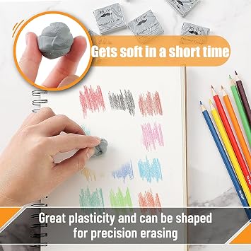 4 Pack Kneaded Eraser, Putty Rubber for Artists, Gey, Kneadable Erasers for Artists Drawing, Sketches