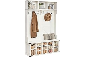 VASAGLE Entryway Furniture: Farmhouse Style White Hall Tree with Bench and Shoe Storage