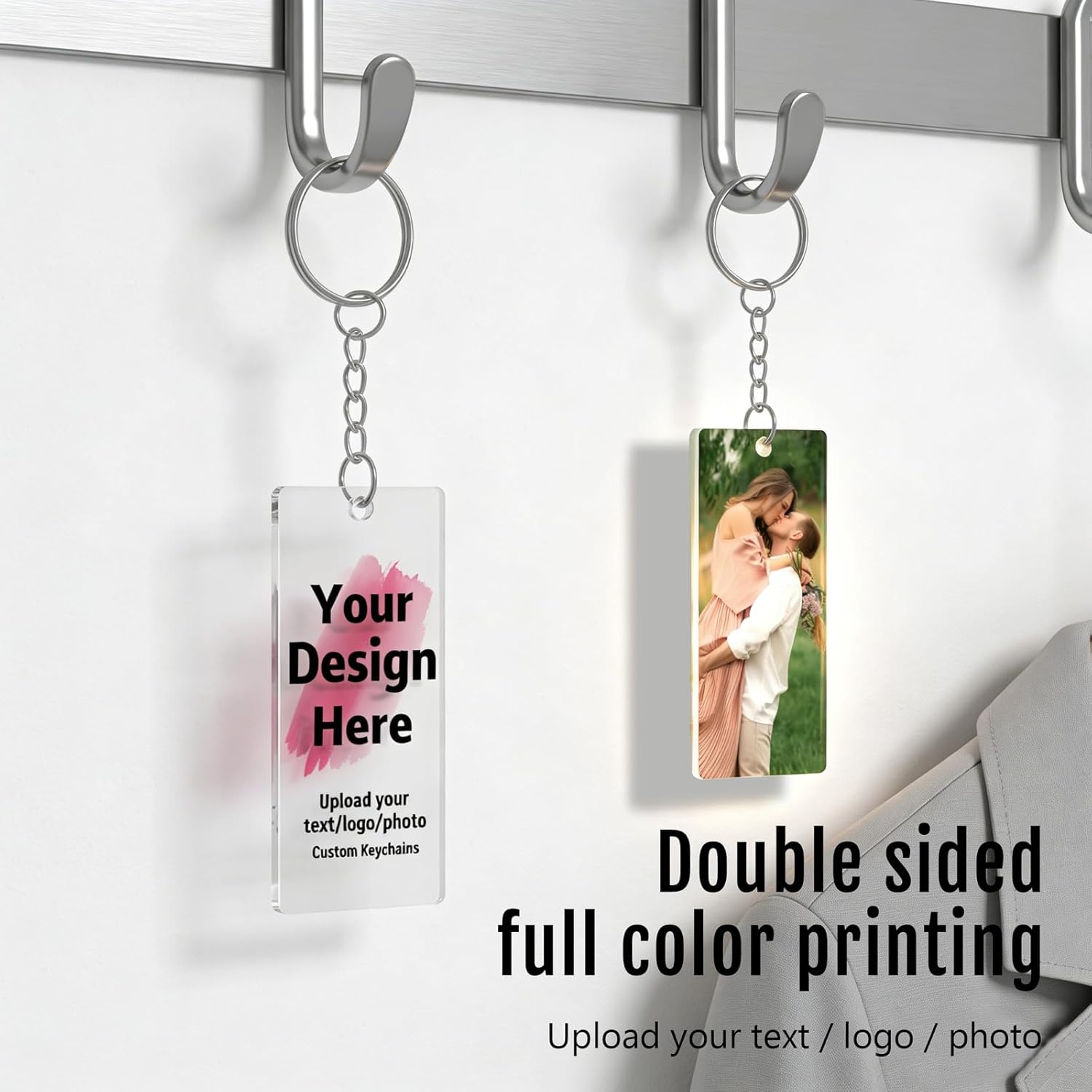 20 Custom Acrylic Keychains with Double-Sided Printing of Your Photos or Text. Personalized Key Tags for Gifts.