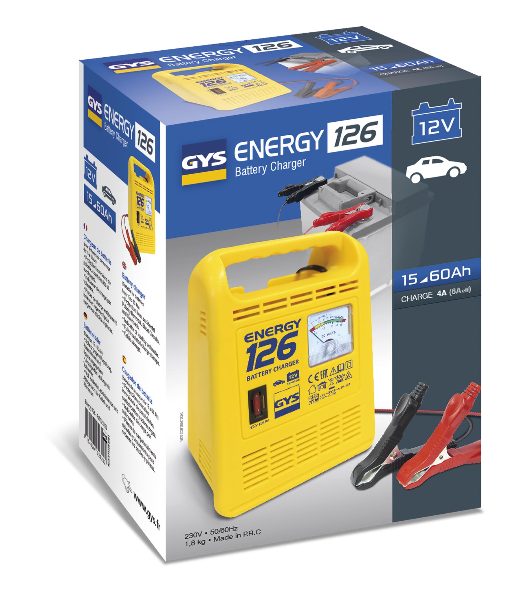 GYS Cargador de batería de Coche 90W para Coche Camiones Moto Batería desde 15Ah 023222