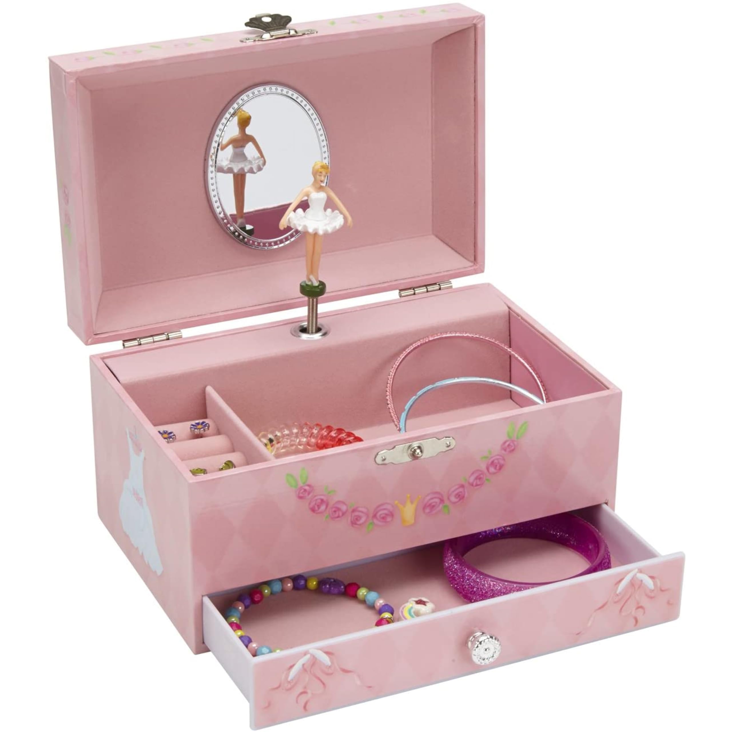 Jewelkeeper - Carillon Rosa Musicale, Porta Gioielli per Bambina con Ballerina Cassetto Estraibile, Custodia Gioielli - Melodia Lago dei Cigni, Cofanetto Portagioie Ballerina per Bambine Elegante