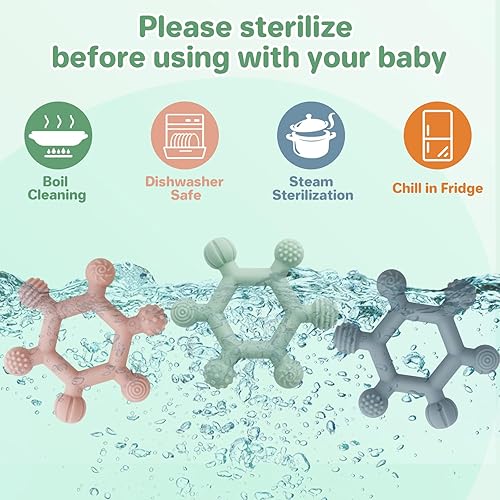 Miniatura 6 de Paquete de 3 juguetes de dentición para bebés, juguetes de silicona sin BPA, alivio de la dentición, juguete masticable para bebés de 6 a 24 meses