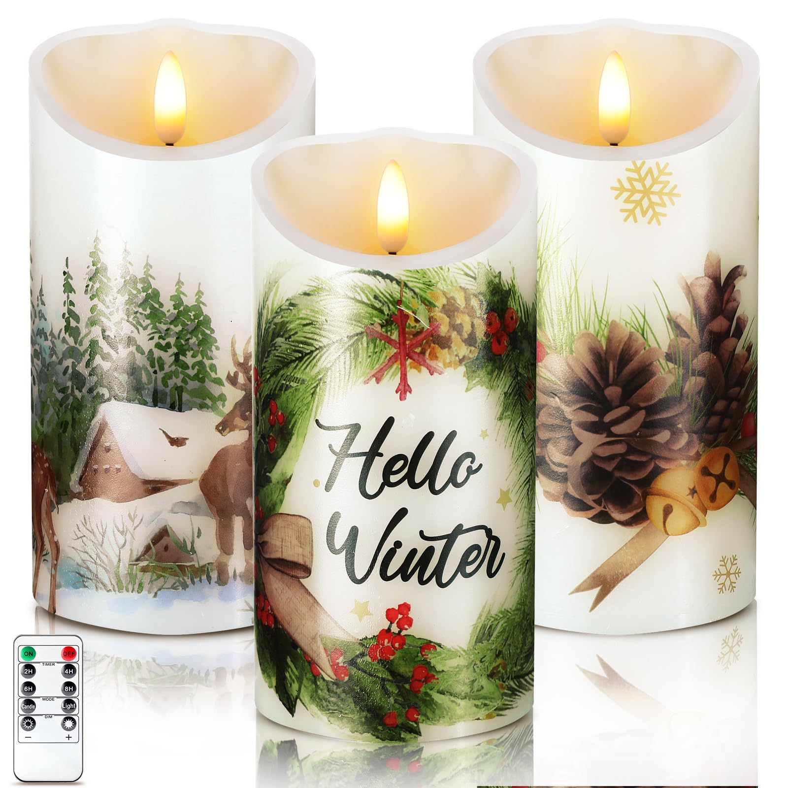 ROCEEI 3 Pcs Winter LED Candles Black and White Candles