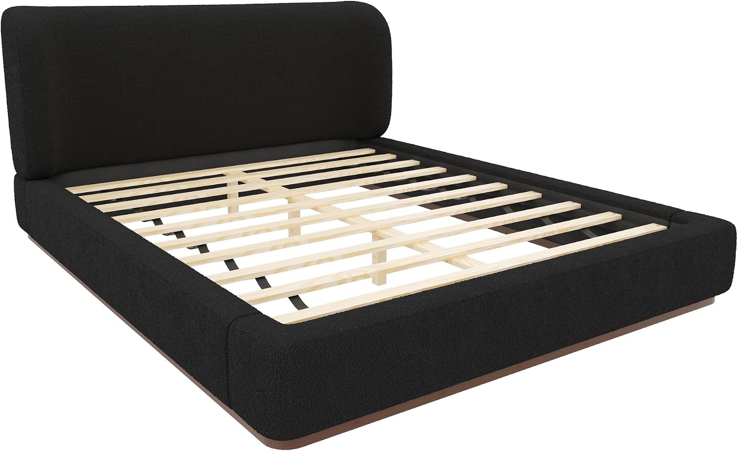 Harper & Bright Designs Queen Size Bouclé Upholstered Bed Frame, Modern Platform Bed with Upholstery Headboard, Low Profile Bed Frame with Wood Slat Support, No Box Spring Needed,Black