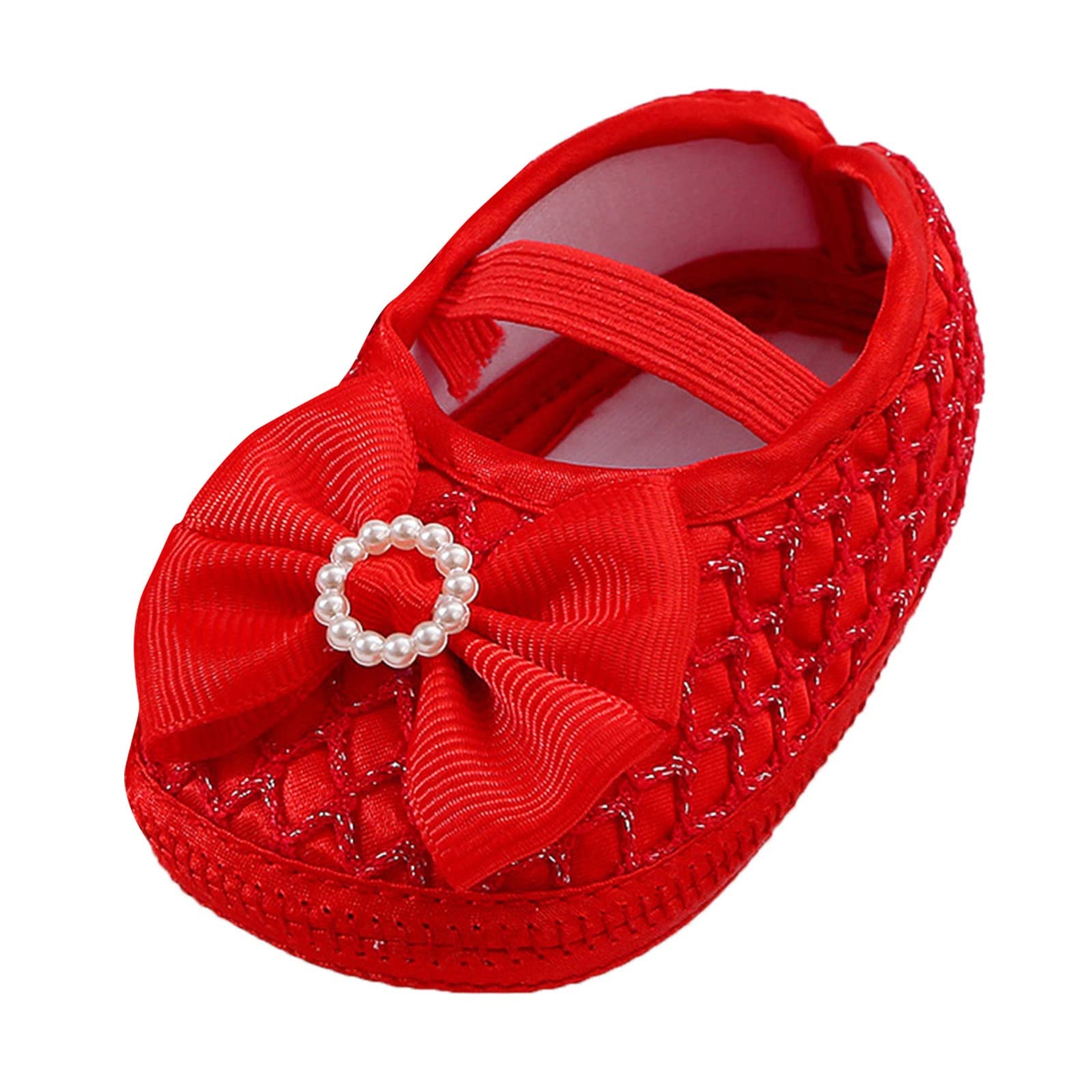 Mercatoo Baby Shoes Fashion Soft Sole Toddler Shoes Pearl Dress Flower Princess Shoes Toddler Shoes Silver Shoes for Girls (Red, 4 Infant)