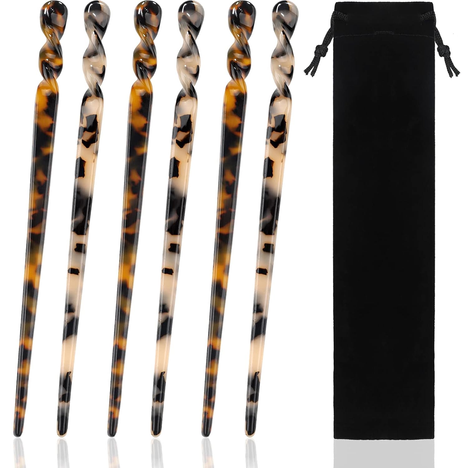 6 Pieces Acetate Hair Sticks Tortoise Print Hair Sticks Chopsticks Hair Accessories for Hair Shell Sticks Retro Hair Clip Styling Pin Set for Long Hair for Women Girls (Simple Pattern)