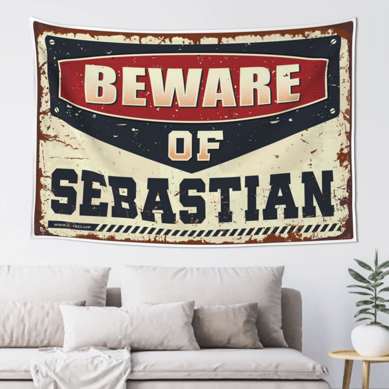 PRAVOXI Room Door Decor Beware Of Sebastian Tapestry Beer Decor Room Decorations(75X100CM)