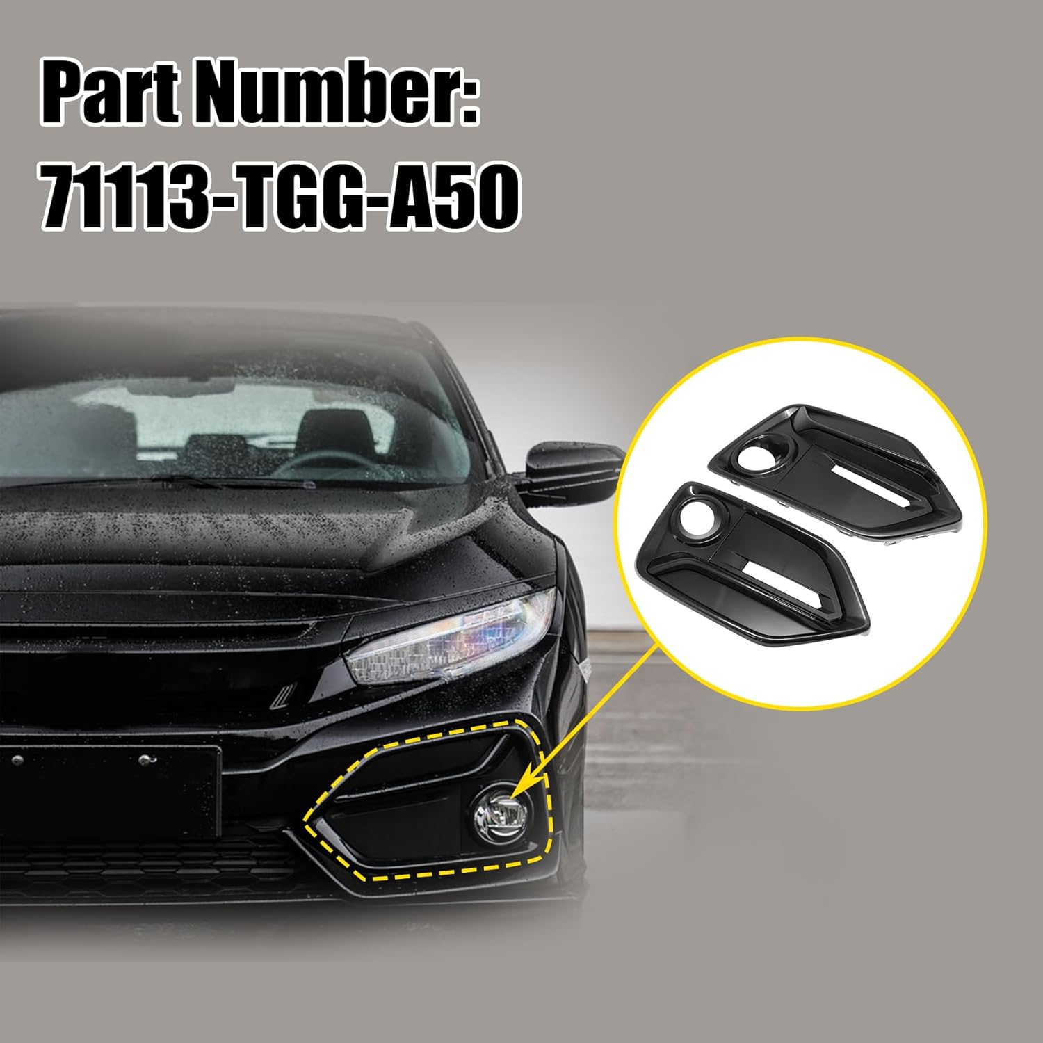 FZJDSD 1Pc Fog Light Cover Set Compatible with Honda Civic Hatchback 2020 2021 Front Right & Left Fog Light Grille Cover