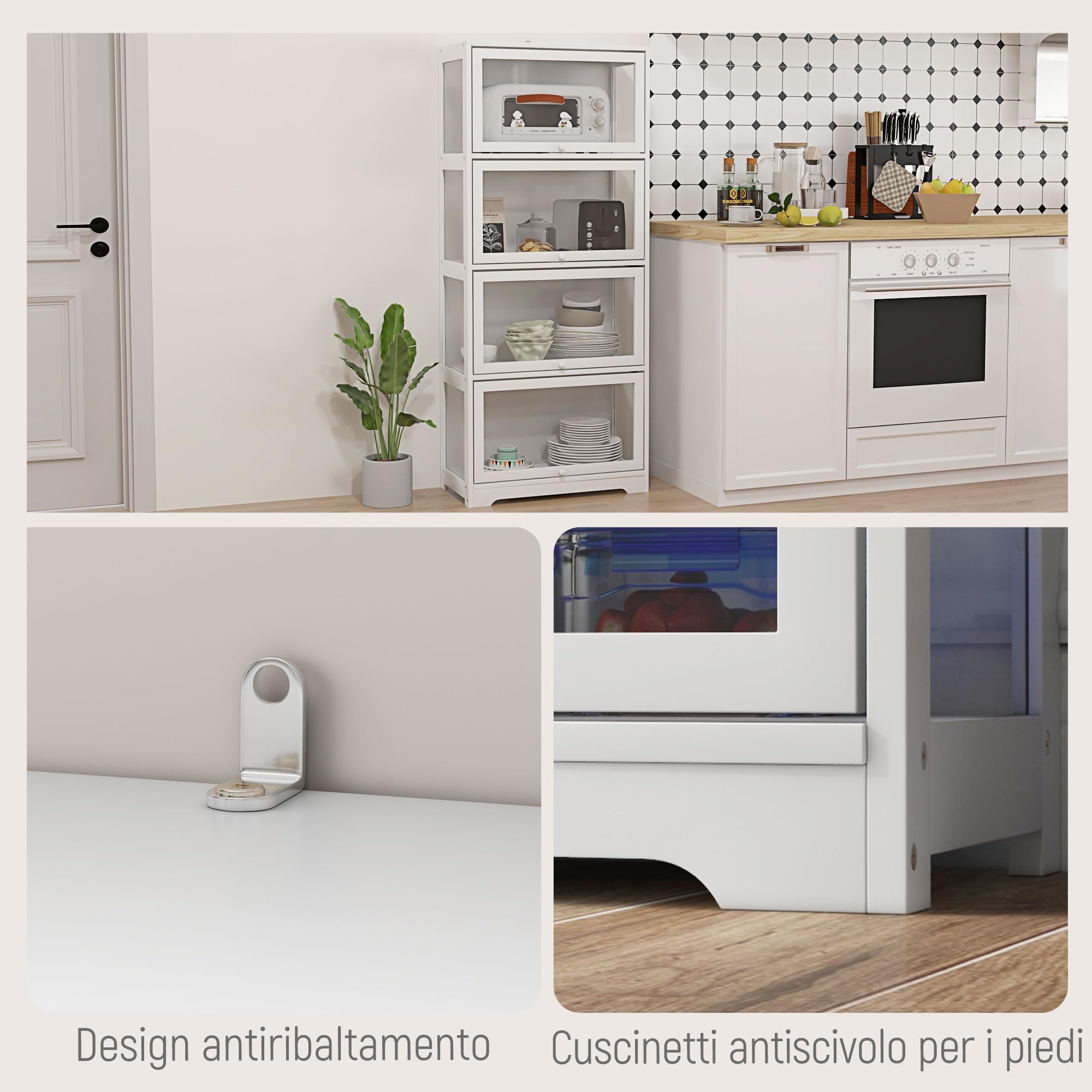 HOMCOM Vetrina per Collezione 4 Ripiani Ante Battente 59x30x139 cm Bianco