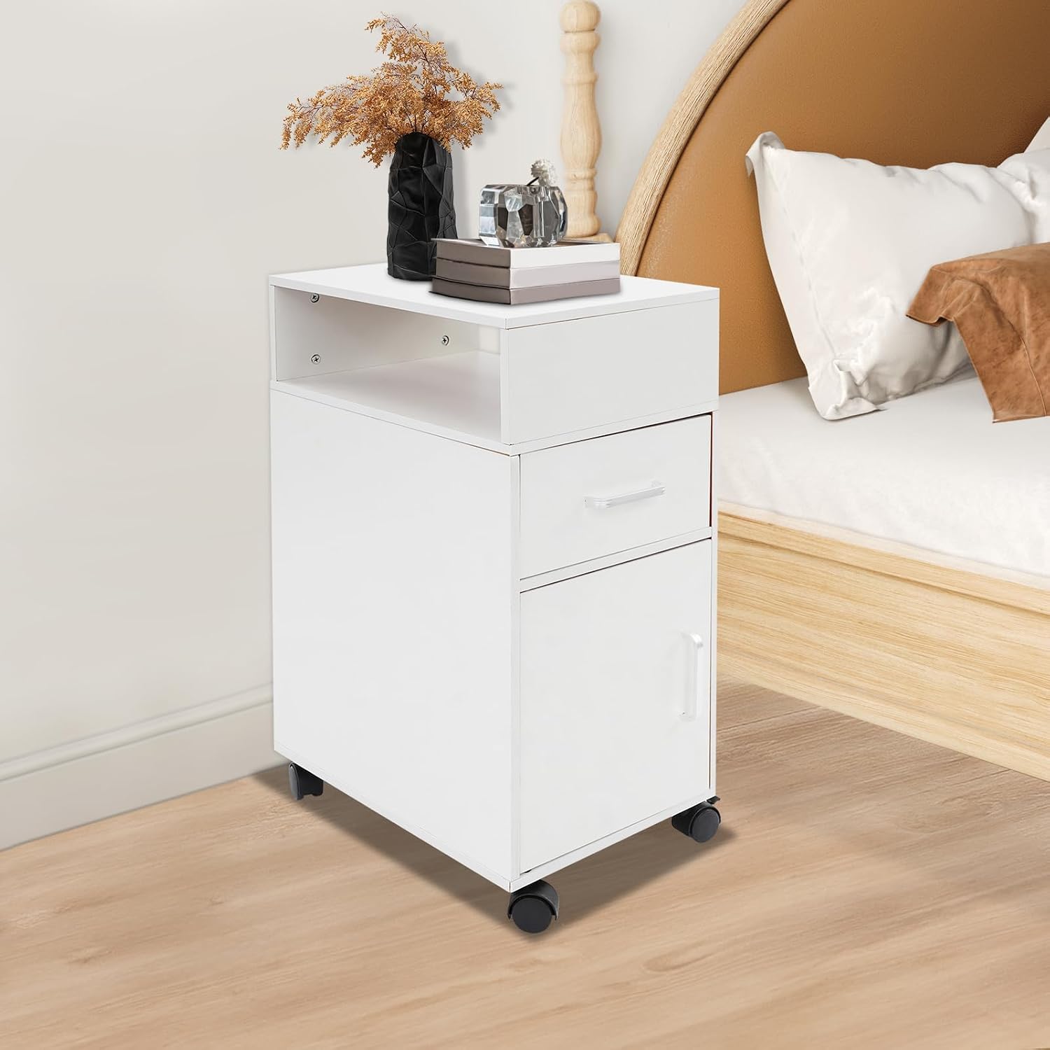 Nightstand Bedsides Table with 1 Drawers Bedside Tables Bedside Table with Universal Wheels Storage Cabinet for Bedroom Living Room Office15.74x9.84x25.98In