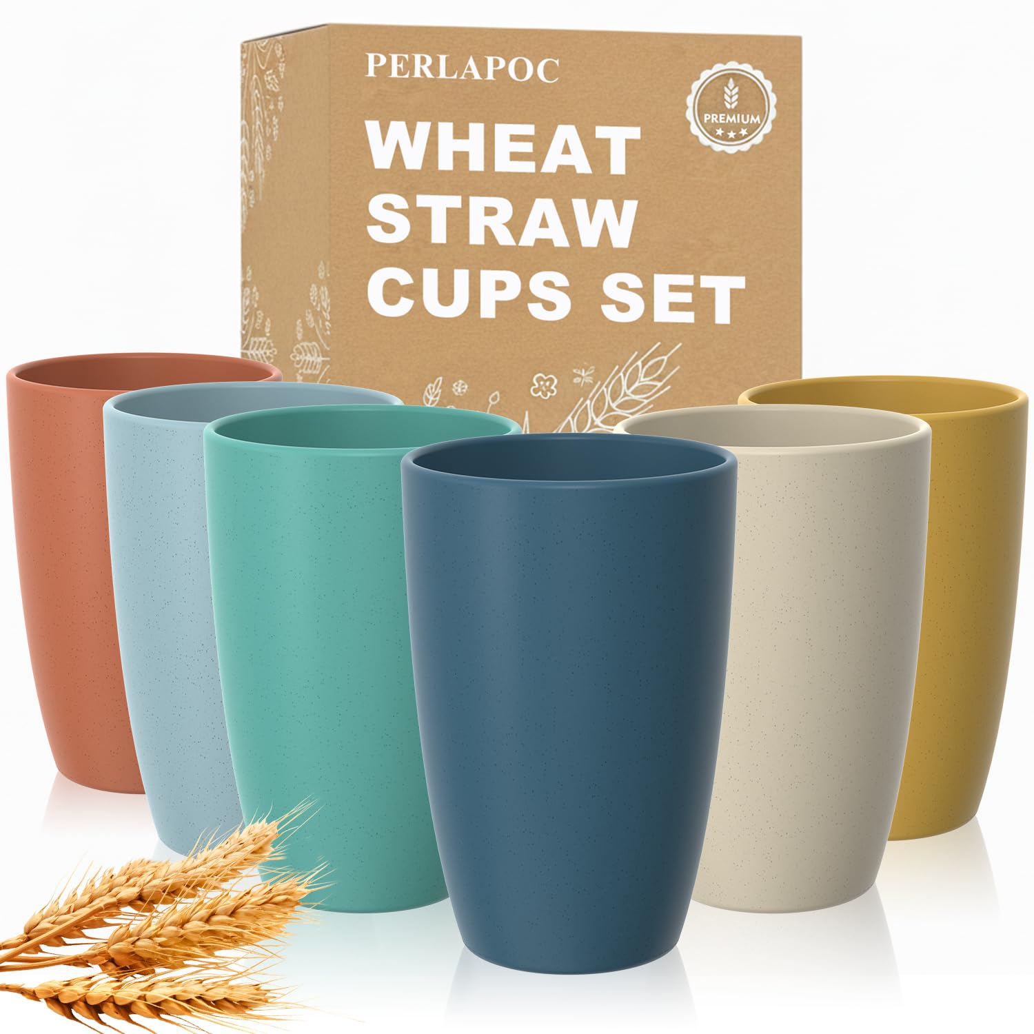 20 OZ Wheat Straw Cups of 6, Large Unbreakable Plastic Cups, Color