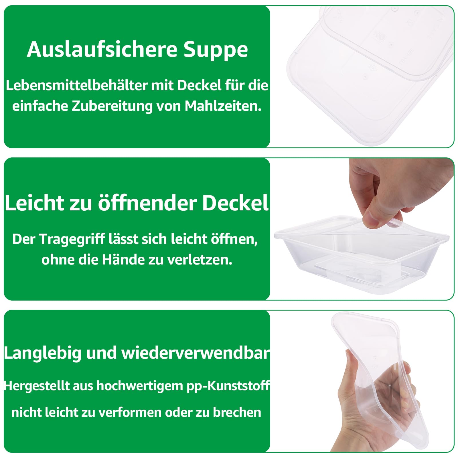 Lot De 50 Boîtes Congélation - 400 Ml, Barquette Alimentaire Boite Plastique Alimentaire Boite Alimentaire Plastique Couvercle, Plastique Sans BPA, Micro-ondes