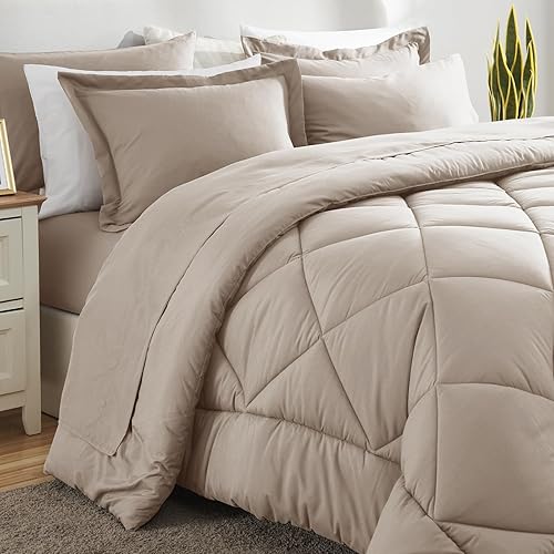 Miniatura 8 de CozyLux Juego de edredón tamaño Queen, color lino, toda la ropa de cama en una sola bolsa, 7 piezas edredón, fundas de almohada y de almohada