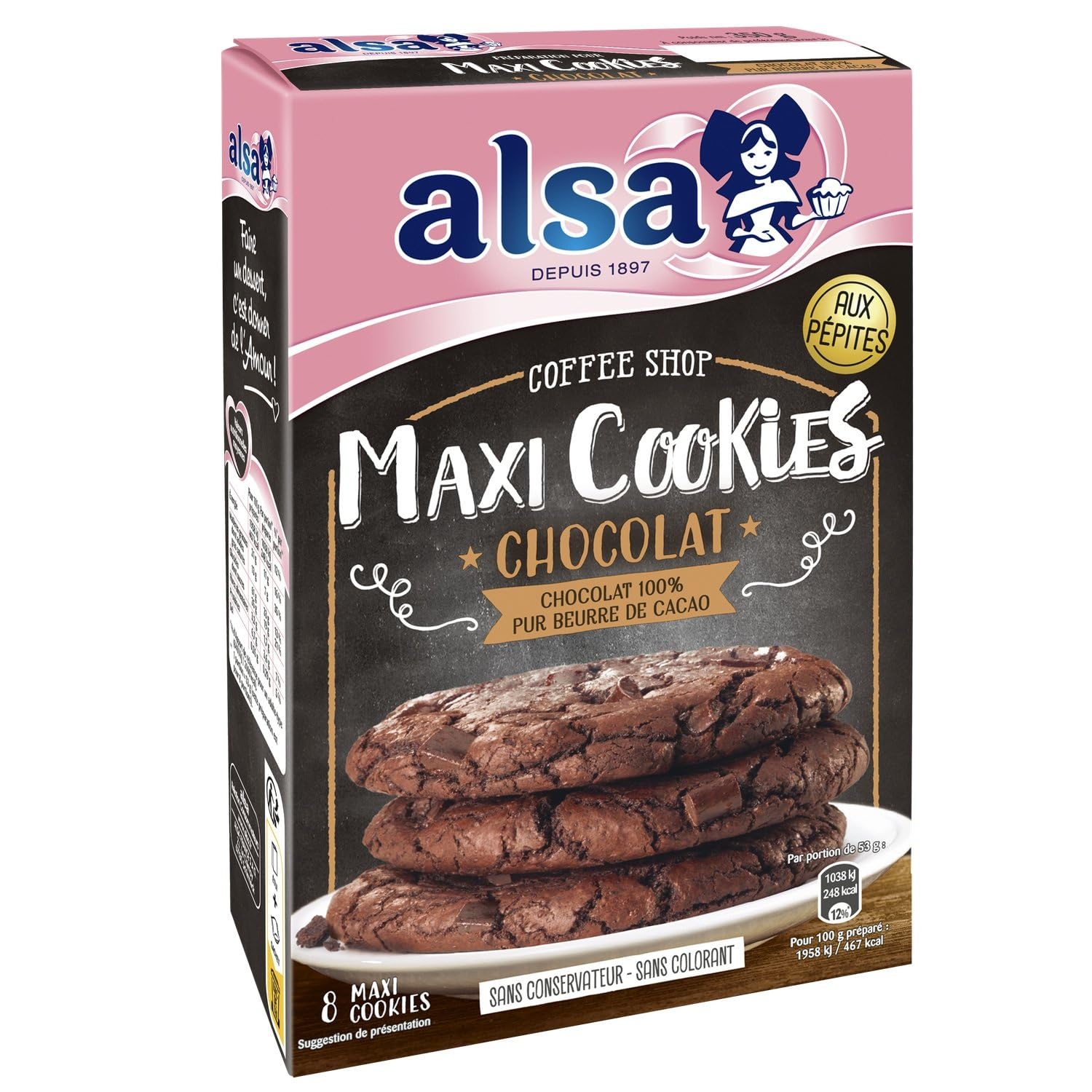 ALSA – Pâte Prête à Cookies Gourmands au Chocolat, Texture Fondante et Savoureuse (Boîte 350g) - Le Lot De 4
