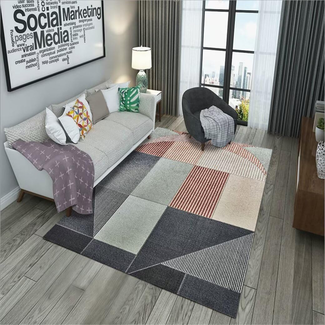 Tapis pas cher pour salon gris à rayures facile à nettoyer