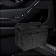 Car Trash Can, Foldable Auto Garbage Organizer Waterproof Dustbin with A Roll of Garbage Bag, Leakproof Hanging Trash Bin Multi-Pocket Storage Bag for Most Vehicles Black