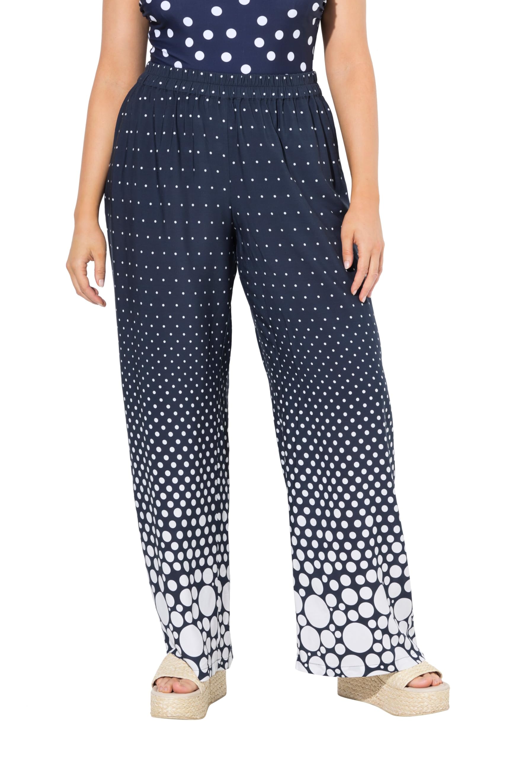 Ulla Popken Damen große Größen Übergrößen Plus Size Palazzohose, Punkte, weites, gerades Bein, Elastikbund 836592