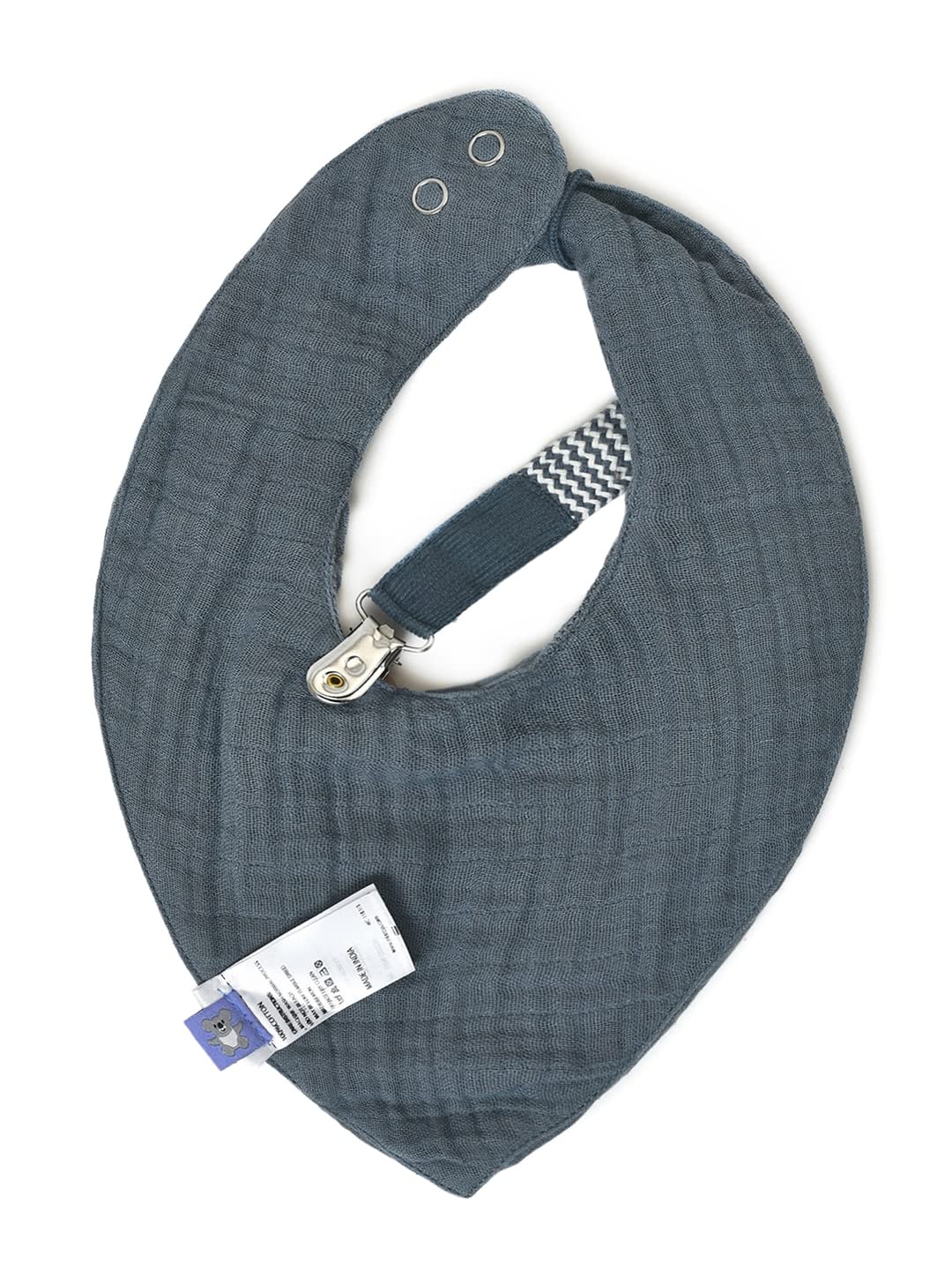 Mi Arcus 100% Cotton Muslin Dual Layer Drool Bib with Pacifier Band Set with Snap Button Closure for Baby Boys Girls - Blue 1