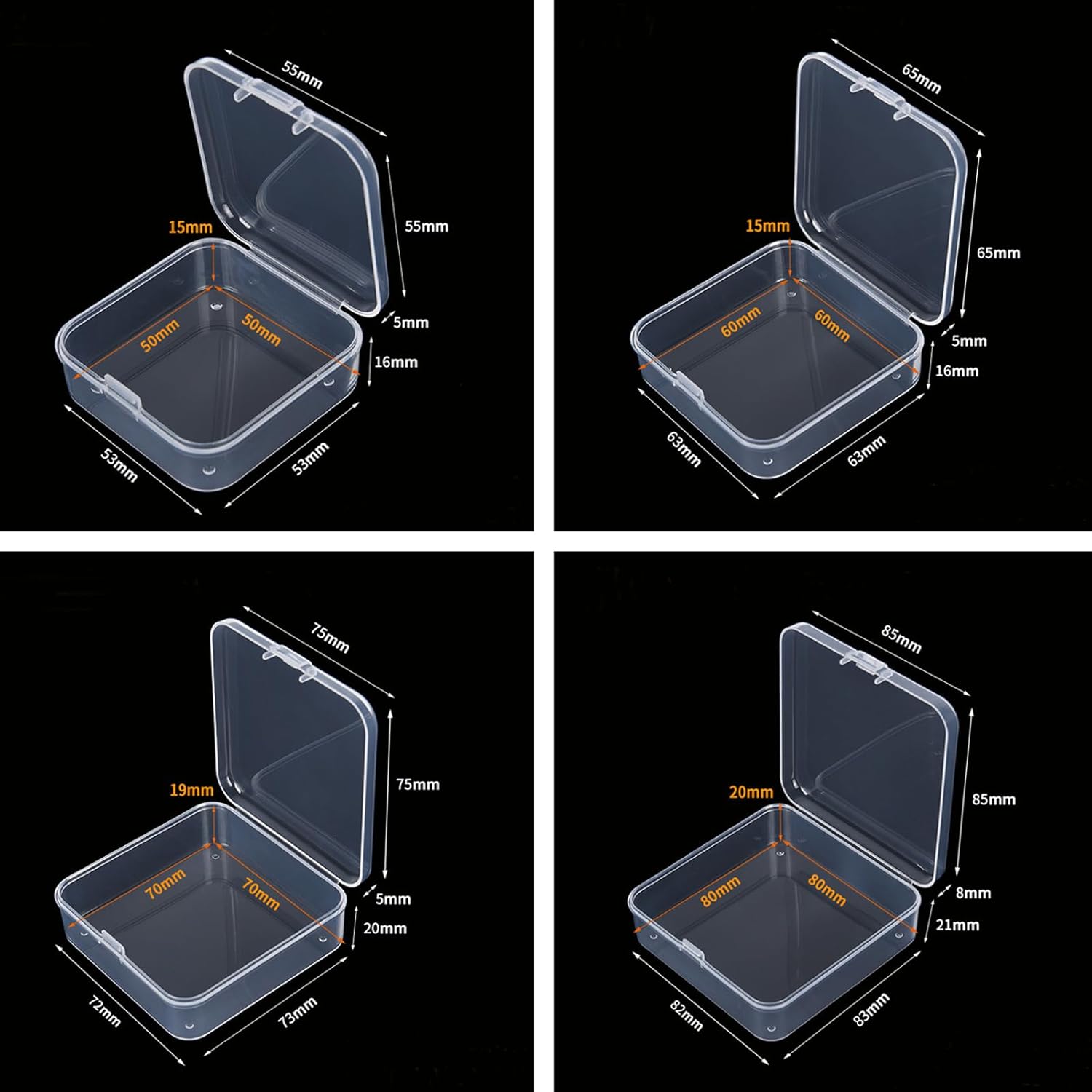 Goodma Small Bead Organizers, 78 Pieces Mixed Sizes Plastic Storage Cases Mini Clear Containers Transparent Rectangle Craft Supply Boxes with Hinged Lid
