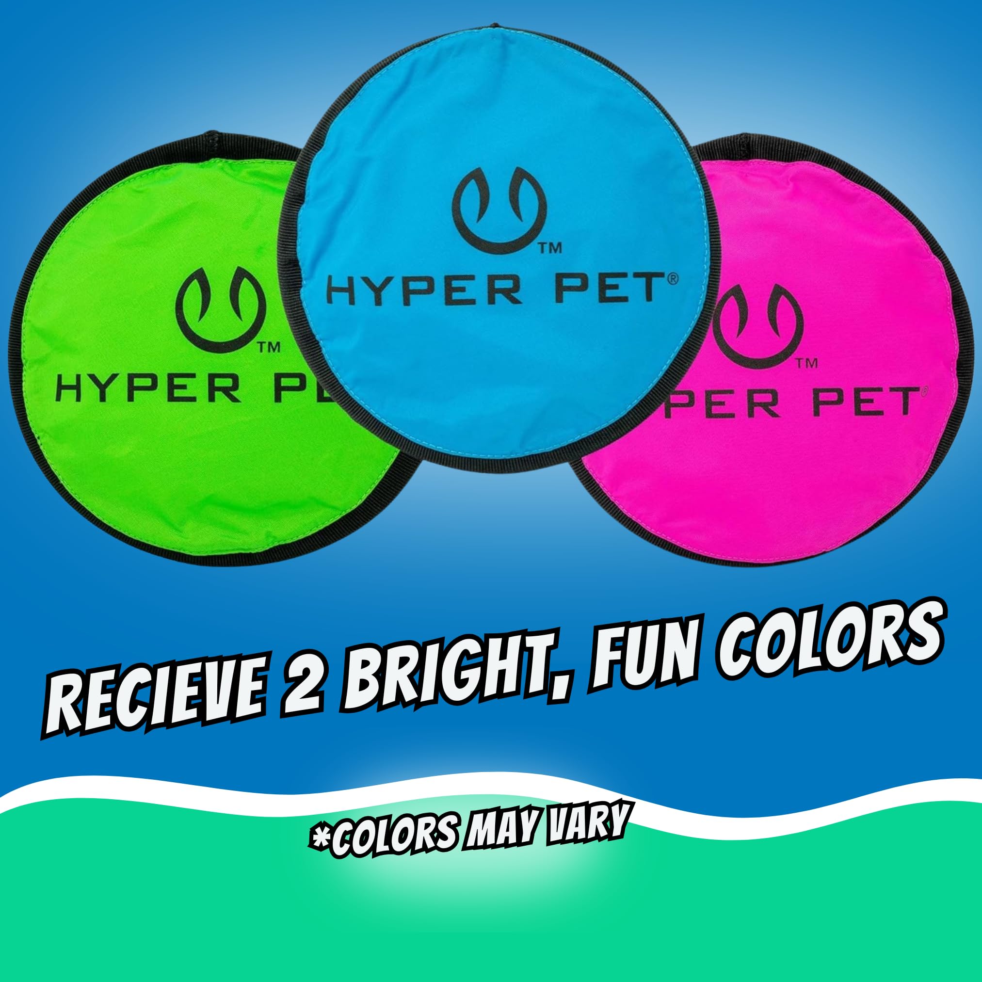 Hyper Pet, Flippy Flopper, Frisbee per cane, giocattolo per animali, galleggia in acqua ed è sicuro sui denti, confezione da 2, colori variabili