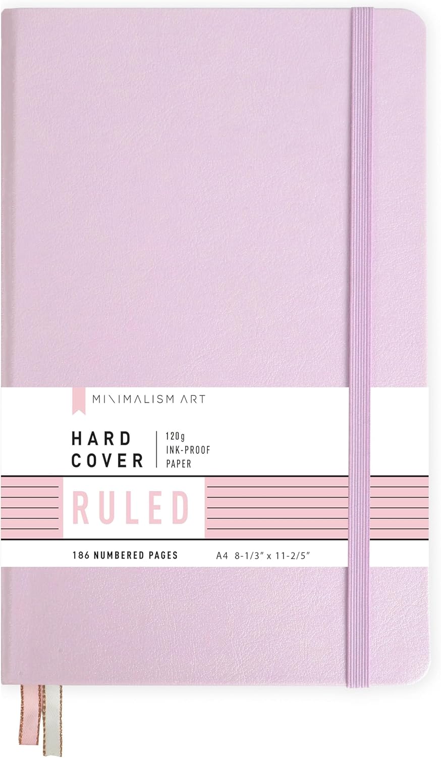 Minimalism Art, Premium Hard Cover Notebook Journal, X-Large Size, Master A4 8.3" x 11.4", 186 Numbered Pages, Gusseted Pocket, Ribbon Bookmark, Extra Thick Ink-Proof Paper 120gsm (Wide Ruled, Pink)