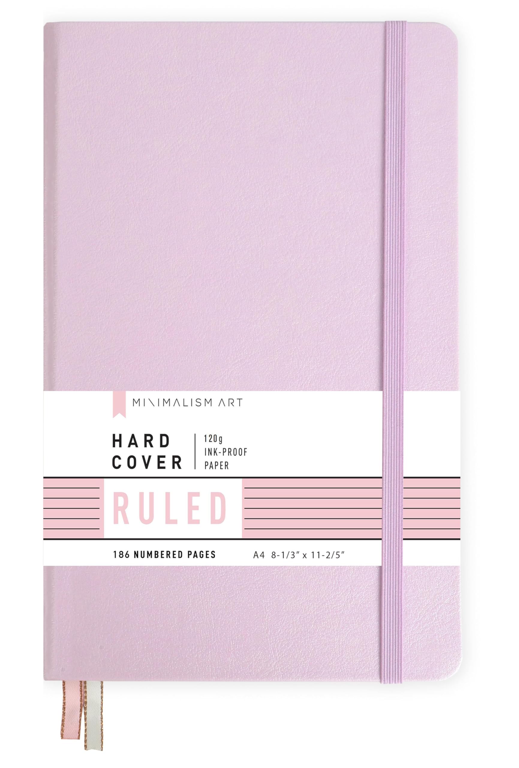 Minimalism Art Classic Notebook Journal, A4 Size 8.3 X 11.4 inches, Pink, Ruled Lined Page, 192 Pages, Hard Cover, Fine PU Leather, Inner Pocket, Quality Paper-100gsm