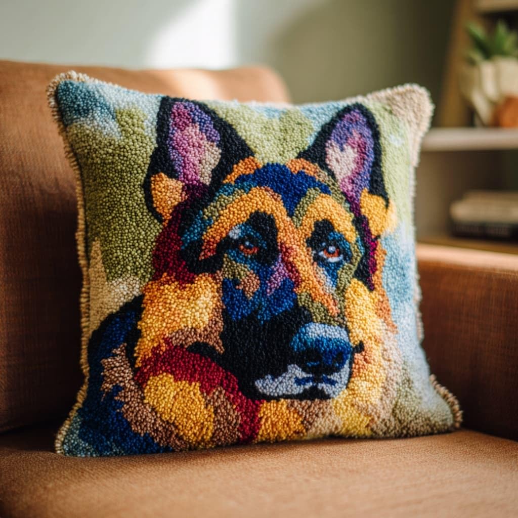 AxiangziK Latch Hook DIY Pillow Kit,German Shepherd Cushion Cover 43X43Cm