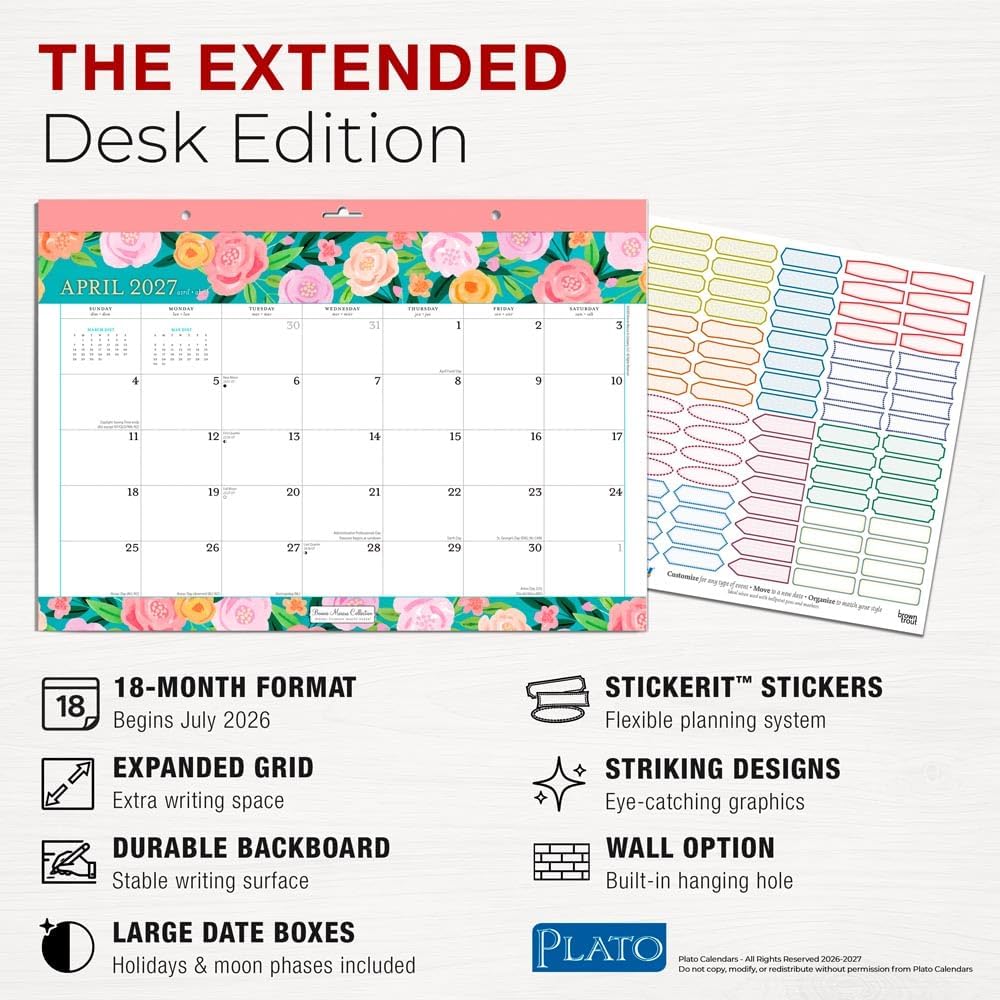 Bonnie Marcus OFFICIAL | 2027 14 x 10 Inch 18 Months Monthly Desk Pad Calendar | July 2026 - December 2027 | Sticker Sheet | Plato | Fashion Designer Stationery image 5