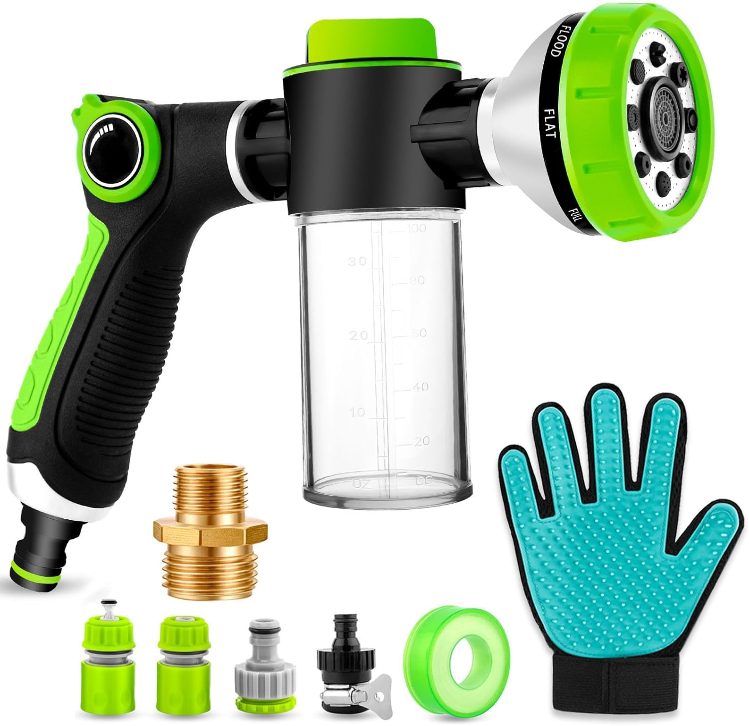 Upgraded Dog Wash Hose Attachment, 8-in-1 Sprayer Mode Garden Hose Nozzle with 100cc Soap Dispenser Bottle, Adopted in Watering Flowers, Car Wash, Dog and Horse Showering (Bathtub)