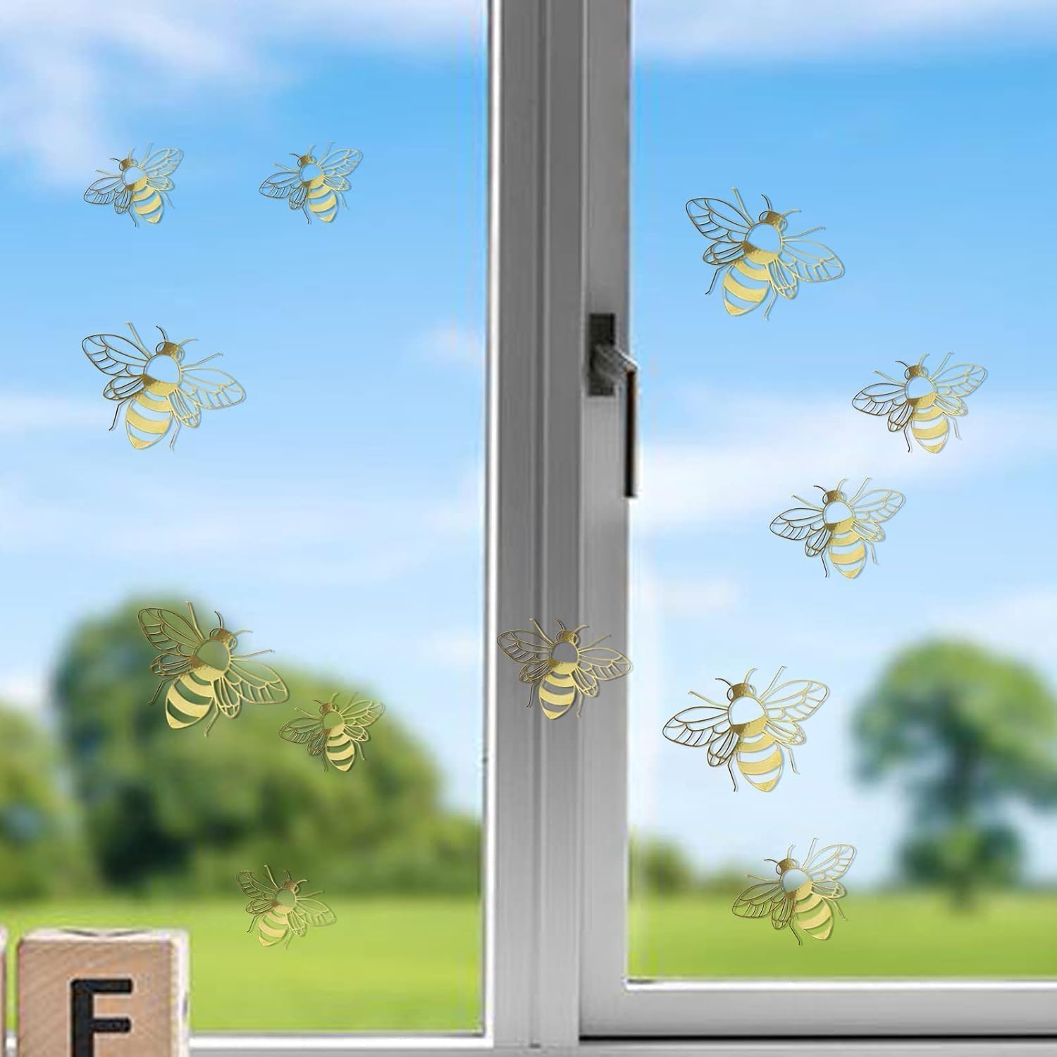 3Pcs Bee Wall Decals Honey Bee Wall Stickers Gold Honey Bee Decals,Removable DIY Bee Decoration Decals,Honeycomb Wall Decals for Kids Bedroom Living Room Nursery Playroom Decorations - Image 3