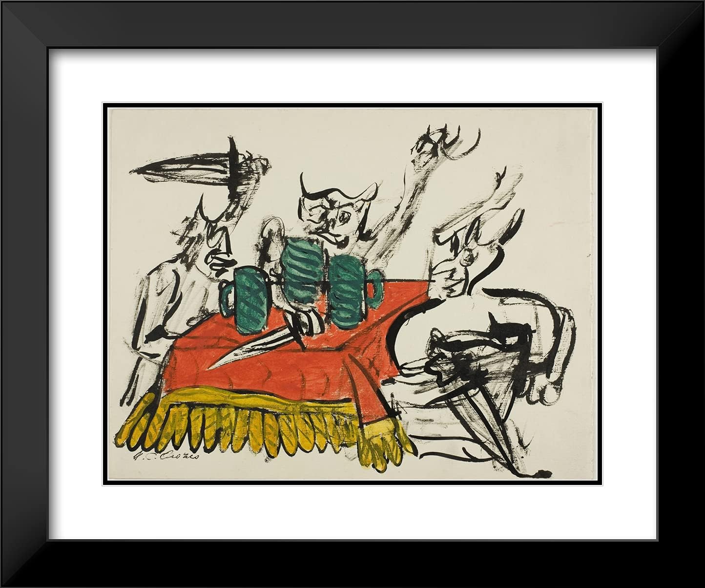 ArtDirect Jose Clemente Orozco 24x20 Black Modern Framed and Double Matted Art Print Titled Demons Seated at a Table