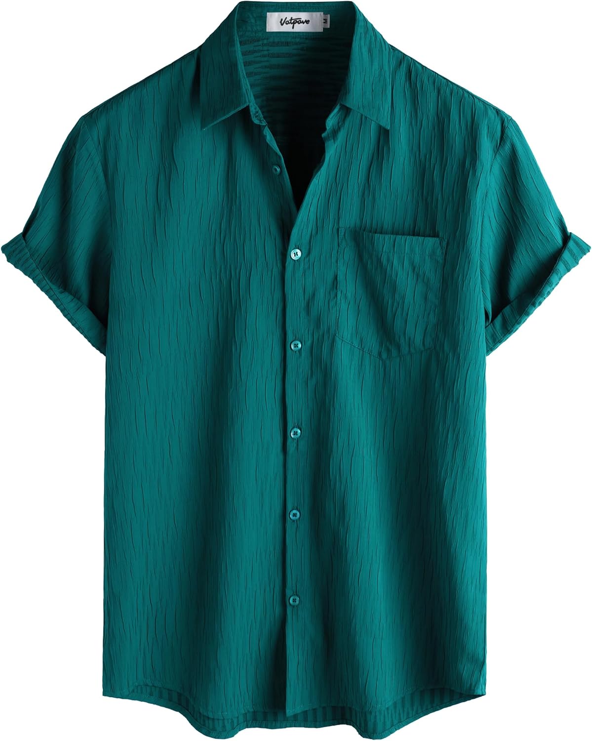 VATPAVE Mens Casual Button Down Short Sleeve Shirt Tropical Textured Summer Shirt Beach Hawaiian Shirts with Pocket - Image 4
