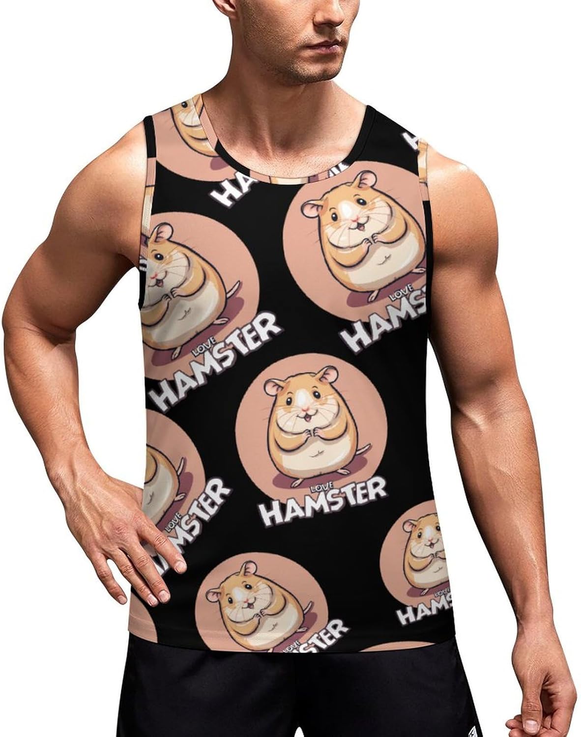I Love Hamster Men's Tank Top Sleeveless Muscle Shirts Vest Beach T Shirts for Workout Gym