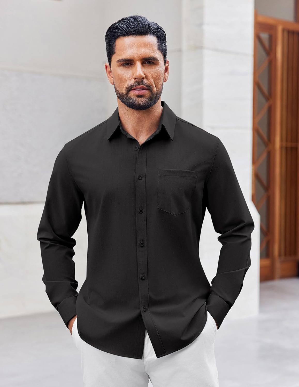 COOFANDY Mens Button Down Shirt Casual Untucked Shirts Long Sleeve Dress Shirt with Pocket - Image 2