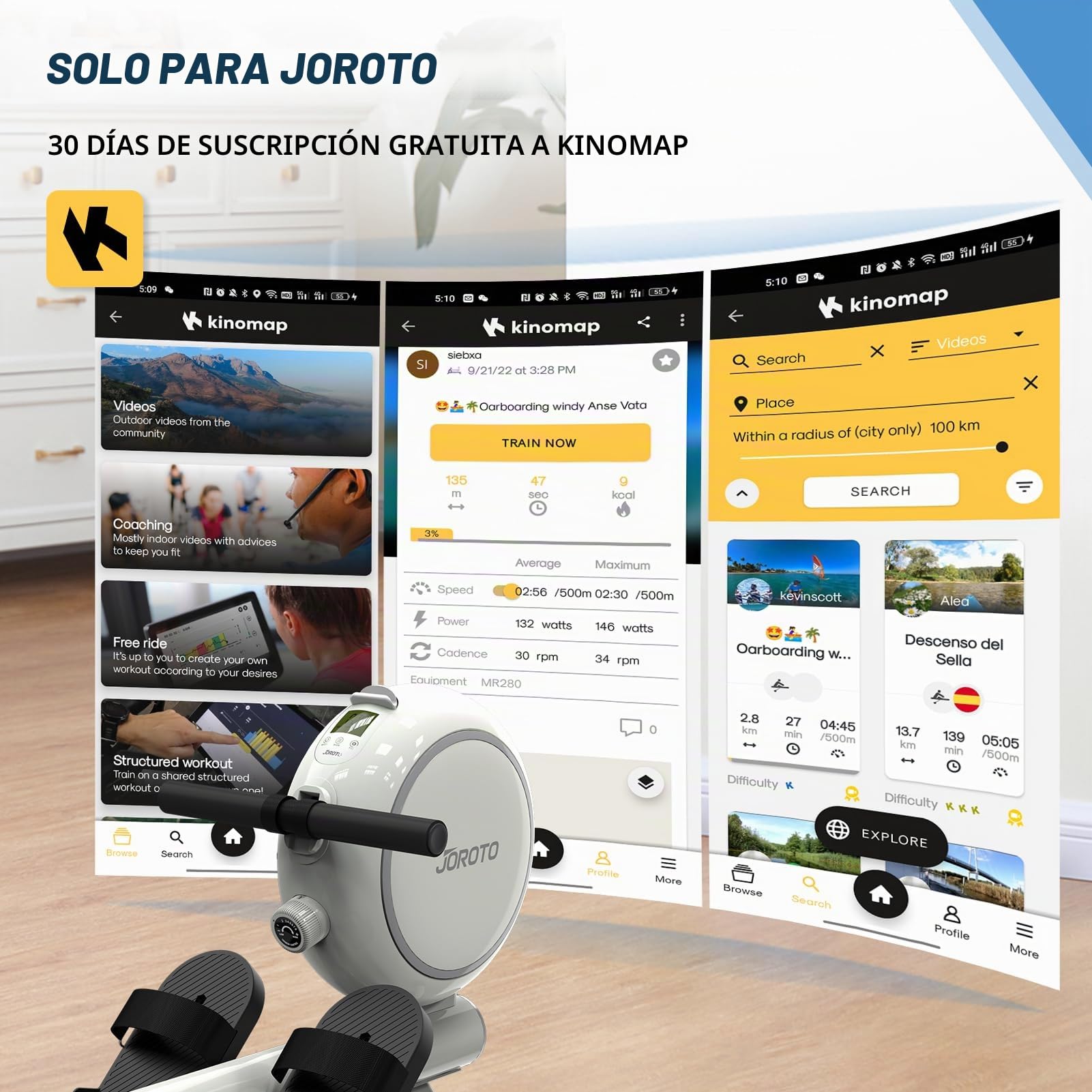 JOROTO Maquina de Remo para Casa, Resistencia Magnética, Riel Retráctil de Aluminio, Capacidad Máxima 140 KG con Función Bluetooth, Remo Fitness Silenciosa para Uso Doméstico