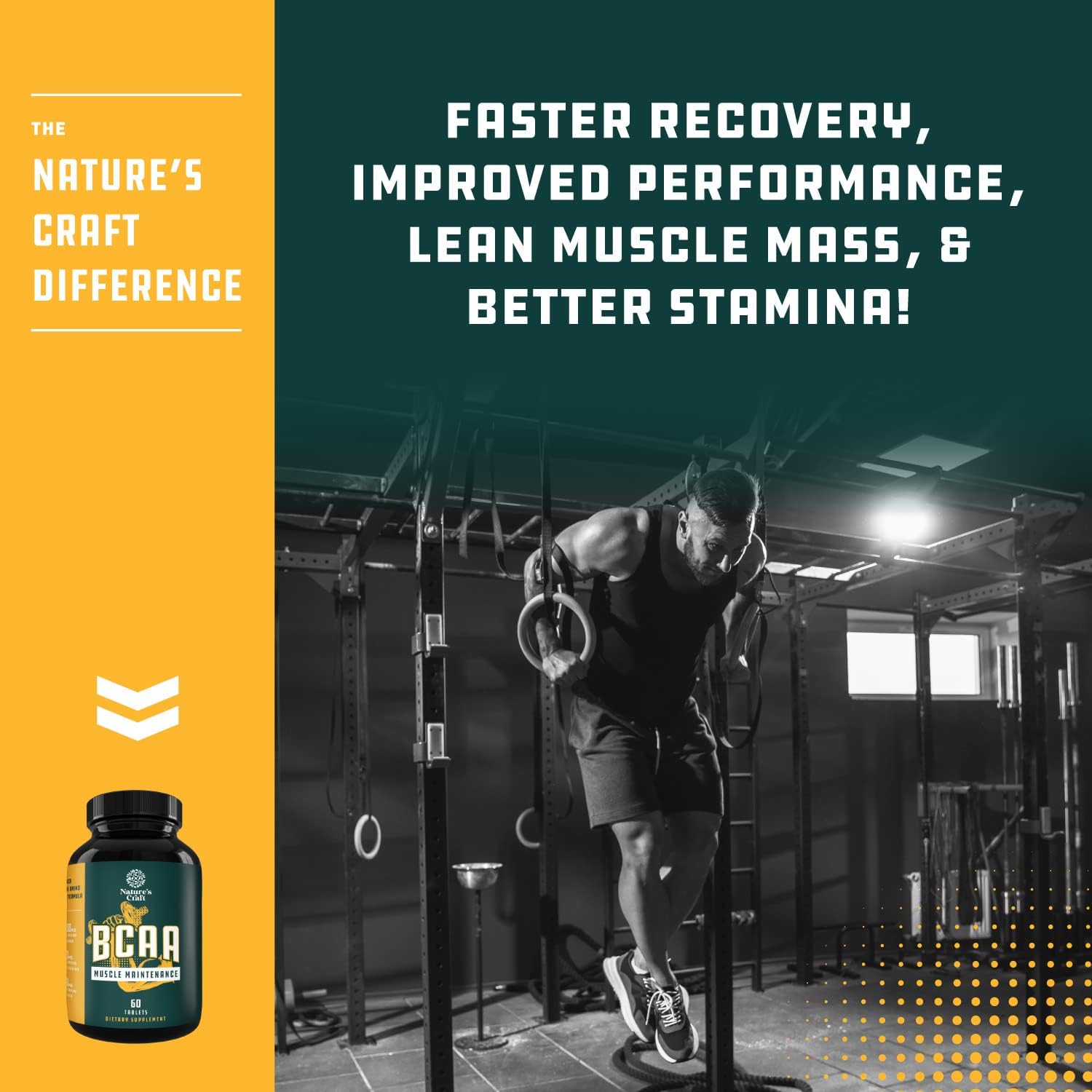 Branch Chain Amino Acids Supplement - Vegan BCAA Tablets Post Workout Muscle Recovery and Muscle Growth Support - Branched Chain Amino Acids Supplement for Men and Womens Workout Recovery 60 Count