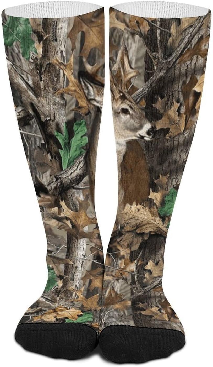 Camouflage Deer Hunting Knee High Socks Athletic Long Stockings Sport Casual Crew Tube Sock Boot 46cm
