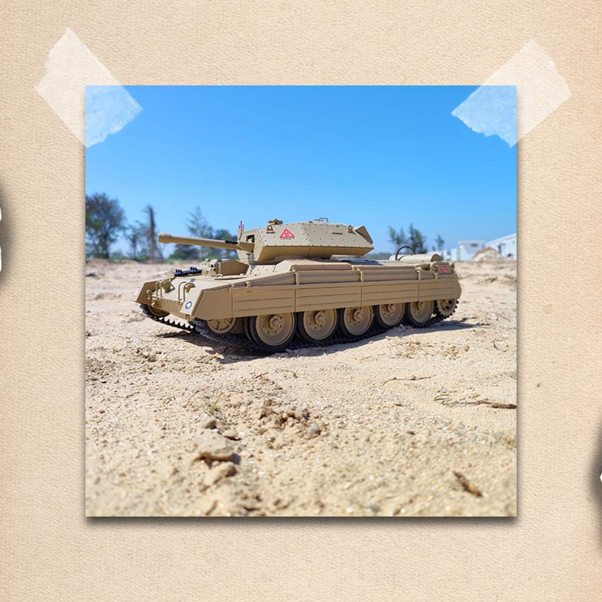 Czołg RC 1/16 dla dorosłych, model czołgu 2,4 G British Crusader RC z dźwiękiem i światłami oraz trybami podwójnej prędkości, model pojazdu RC dla entuzjastów wojskowych (RTR/pustynny żółty)