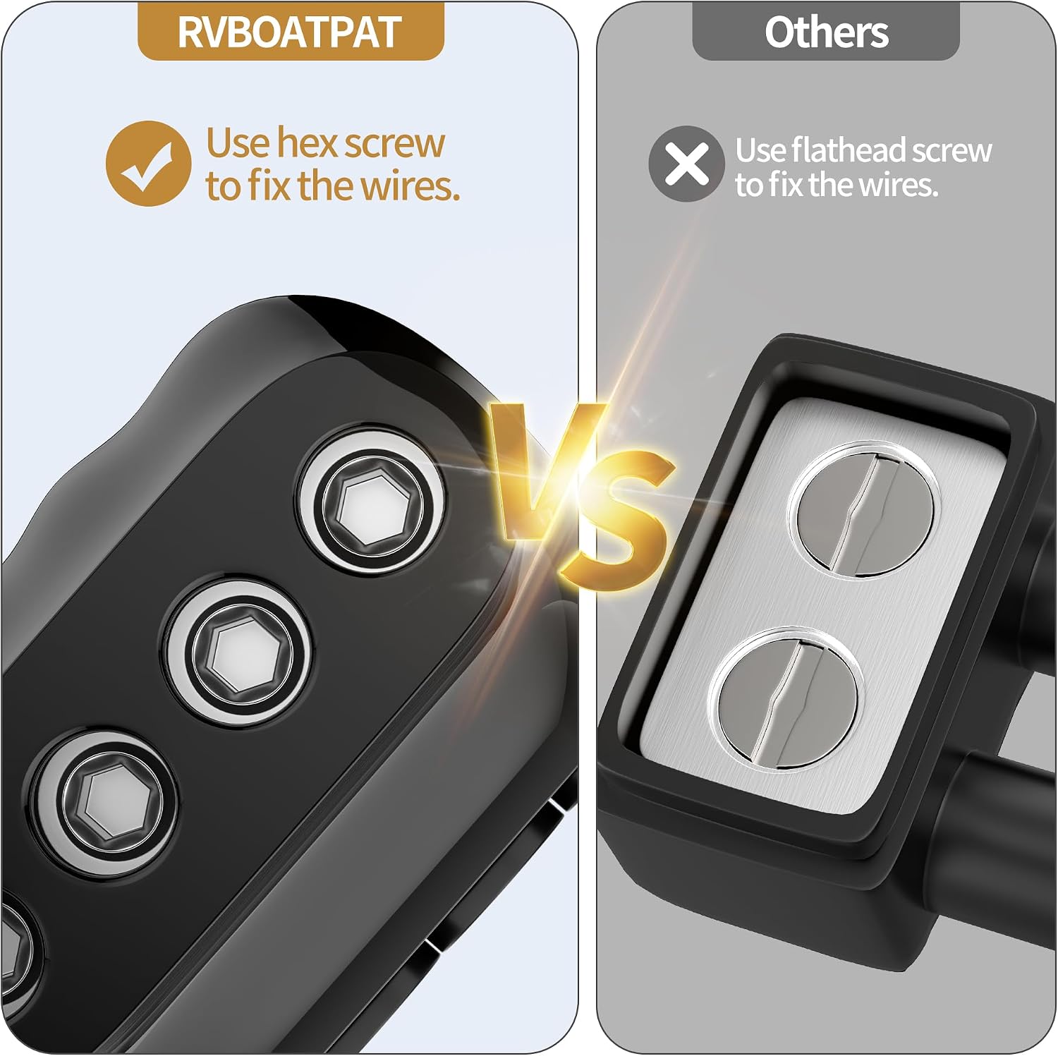 RVBOATPAT 4 Port Black Insulated Connectors Insulated Multi Tap Connector 250MCM-6AWG 5/16" Allen Hex Dual Entry Aluminum Wire Connector - 6 Pack